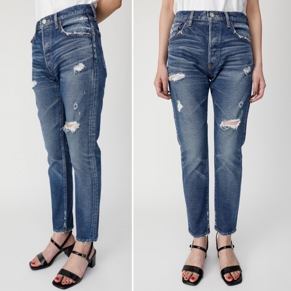 Moussy Barneys New York Distressed High Rise Straight Leg Jeans Blue Size 27 - Picture 2 of 8